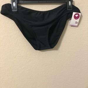 So Bikini Bottom Black Ruched Swim NWT